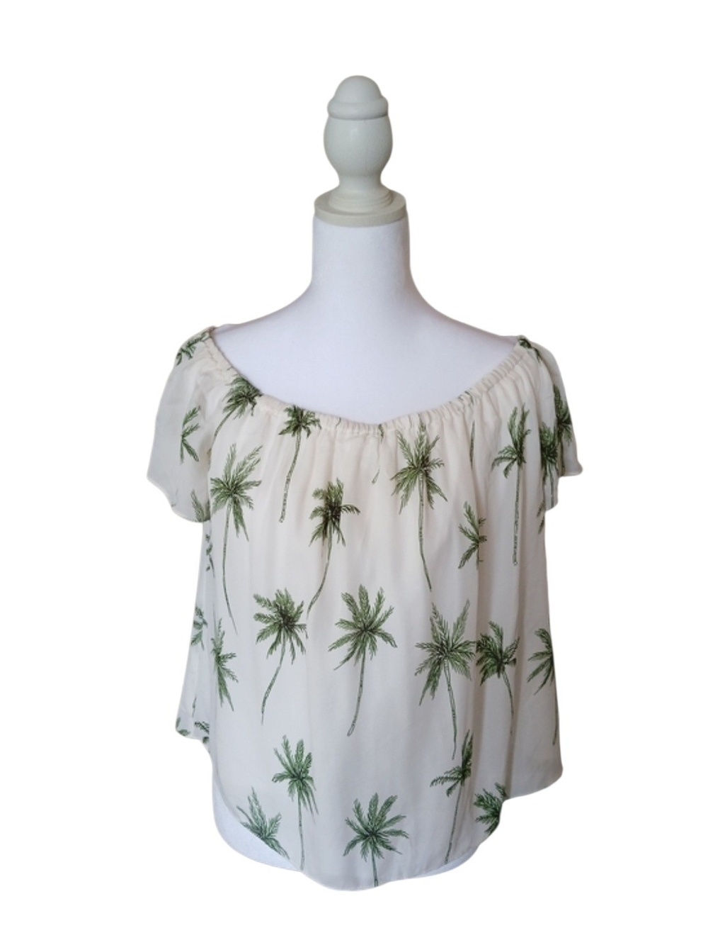 Milly Cream Off-Shoulder Tank with Green Palm Print